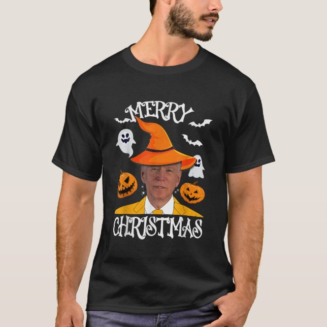 Joe Biden Merry Christmas Halloween Jokes Pumpkin  T-Shirt (Front)