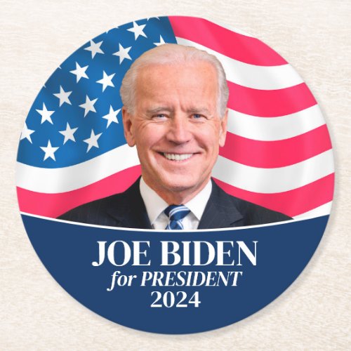 Joe Biden Photo American Flag _ President 2024 Round Paper Coaster