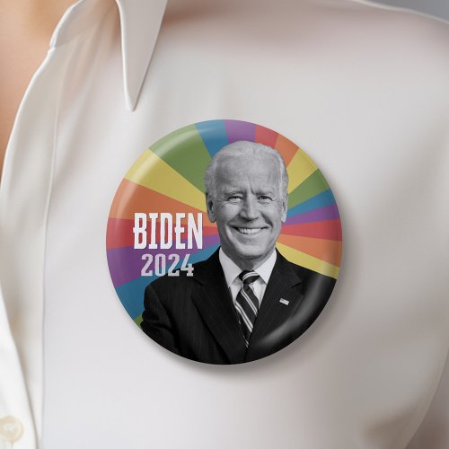 Joe Biden _ photo with rainbow flag ray Button