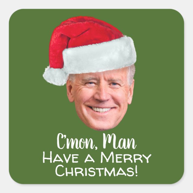 Joe Biden Santa Hat C'mon Man Merry Christmas Square Sticker (Front)