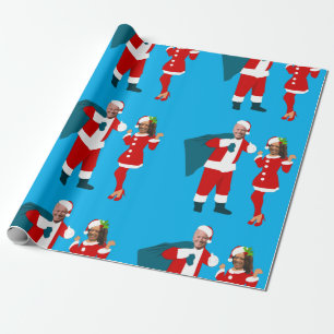 joe biden santa kamala harris blue christmas wrapping paper