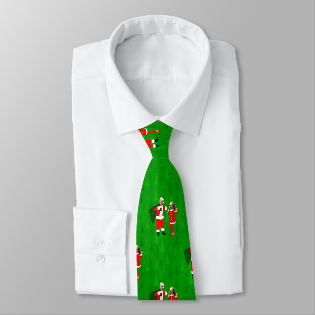joe biden santa kamala harris christmas trees neck tie (Tied)