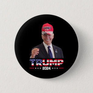 Joe Biden Wearing A Trump Hat 1  Button