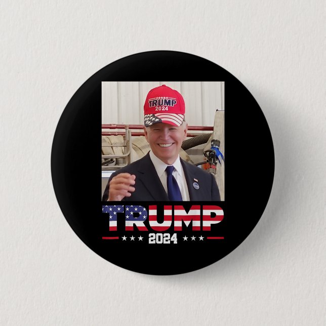 Joe Biden Wearing A Trump Hat  Button (Front)