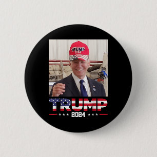 Joe Biden Wearing A Trump Hat  Button