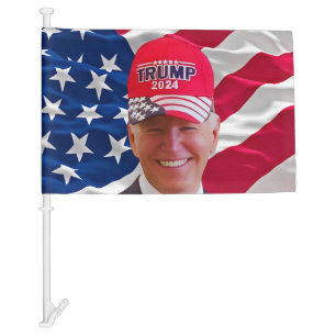 Joe biden Wearing A Trump Hat Car Flag
