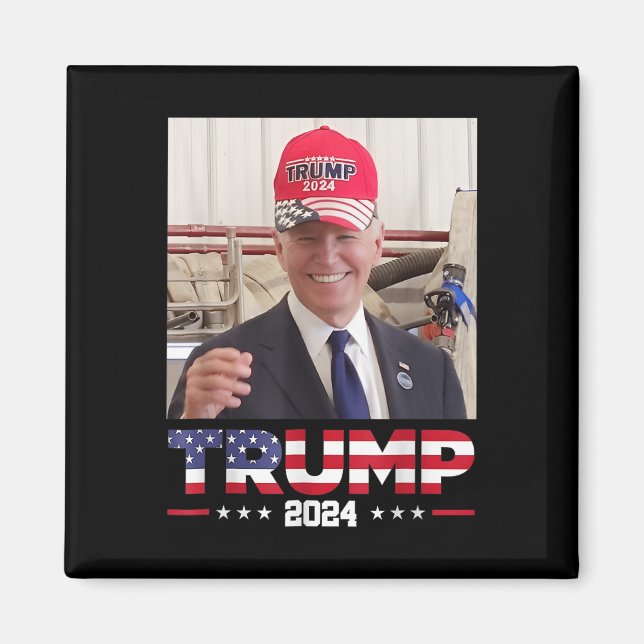 Joe Biden Wearing A Trump Hat  Magnet (Front)