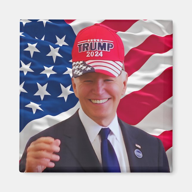 Joe biden Wearing A Trump Hat Magnet (Front)