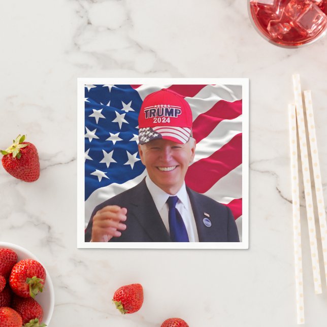 Joe biden Wearing A Trump Hat Napkins (Insitu)
