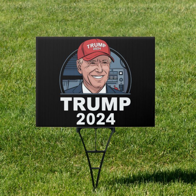 Joe biden Wearing A Trump Hat Sign (Insitu)