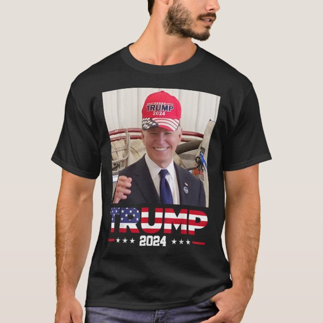 Joe Biden Wearing A Trump Hat  T-Shirt (Front)
