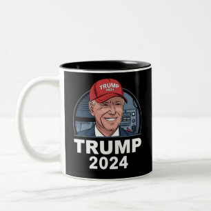 Joe biden Wearing A Trump Hat Two-Tone Coffee Mug