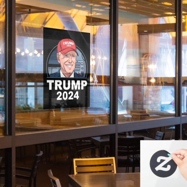 Joe biden Wearing A Trump Hat Window Cling (Restaurant Window)