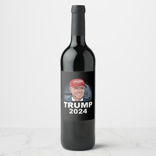 Joe biden Wearing A Trump Hat Wine Label (Front)