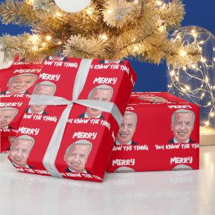 JOE BIDEN WEARING SANTA HAT THE THING WRAPPING PA WRAPPING PAPER