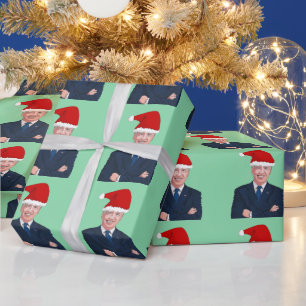 JOE BIDEN WEARING SANTA HAT WRAPPING PAPER