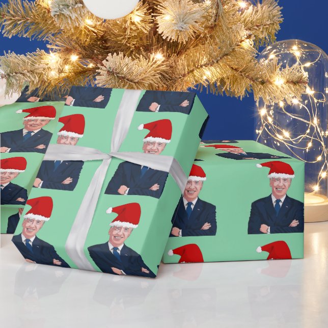 JOE BIDEN WEARING SANTA HAT WRAPPING PAPER (Holidays)