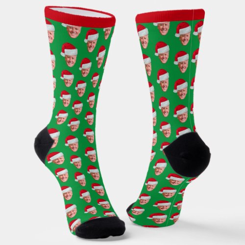 Joe Biden with a Christmas Santa Hat _ red green Socks
