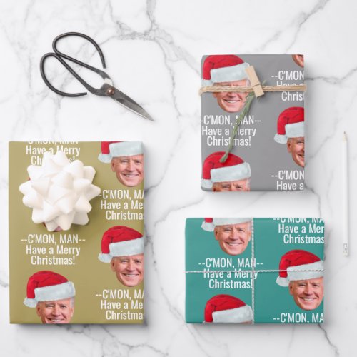 Joe Biden with Santa Hat _ Cmon Man Funny Wrapping Paper Sheets