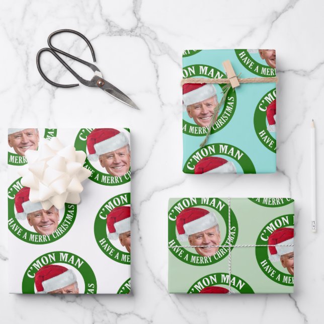 Joe Santa Hat - C'mon Man Have a Merry Christmas Wrapping Paper Sheets (Front)