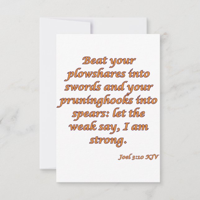 Joel 3:10 KJV Bible Verse Christian Scripture Card (Front)