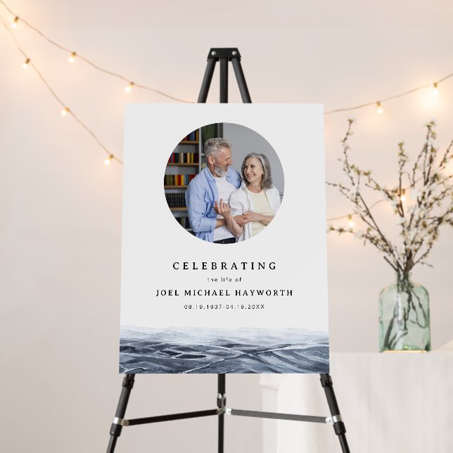 JOEL Minimalist Ocean Water Photo Funeral Welcome  Foam Board (In Situ (Stand))