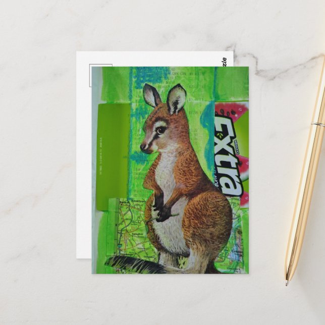Joey in Junk Journal Mixed Media Collage Postcard (Front/Back In Situ)