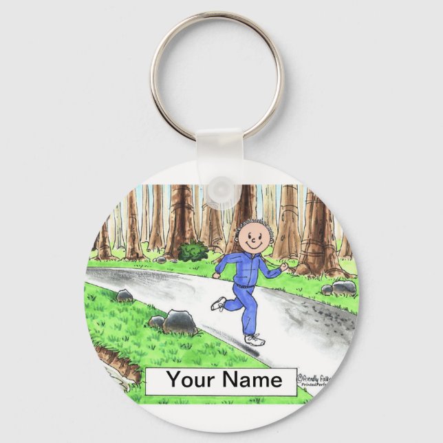 Jogger - Male Cartoon by PrintedPerfection.com Keychain (Front)