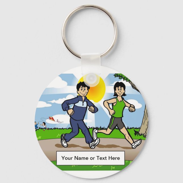 Jogger Runner- Couple Cartoon by PrintedPerfection Keychain (Front)