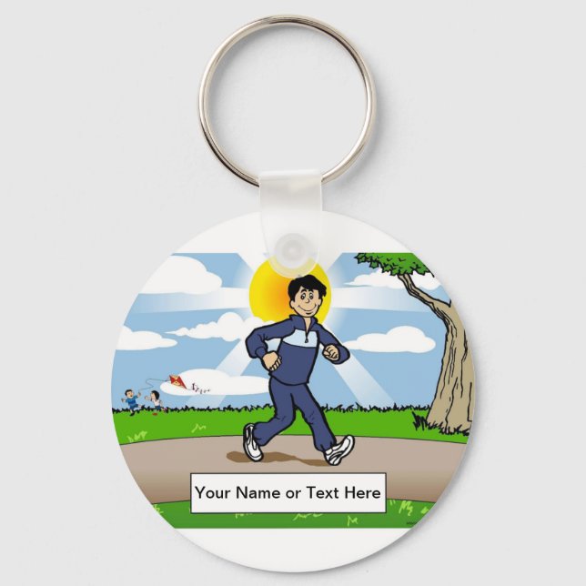 Jogger, Runner - Male Cartoon by PrintedPerfection Keychain (Front)