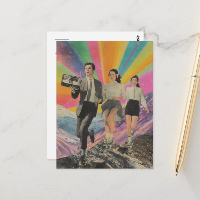 Jogging and Skating on the Mountain Ridge Surreal Postcard (Front/Back In Situ)