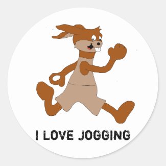 Jogging Cartoon Rabbit T-Shirt Classic Round Sticker