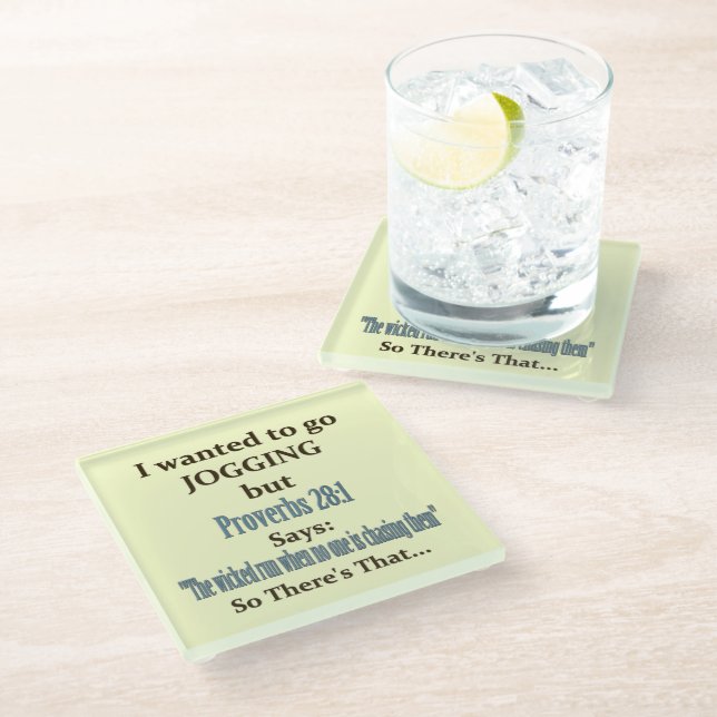 Jogging Humor Glass Coaster (Angled)