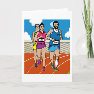 Jogging Marathon Runners And Train Card