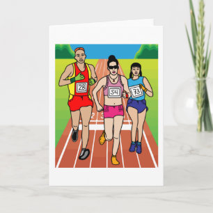 Jogging Marathon Runners And Train Card