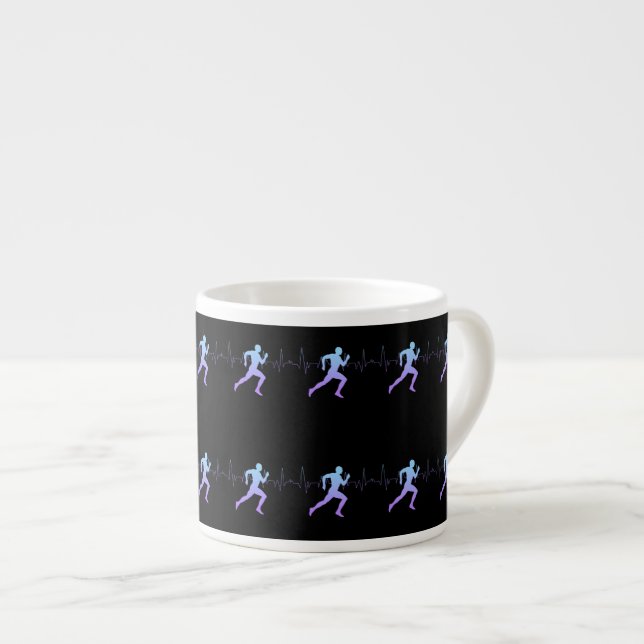 Jogging - Runners Silhouette with Heartbeat Black Espresso Cup (Front Right)