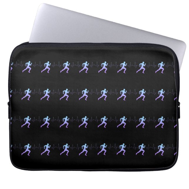 Jogging - Runners Silhouette with Heartbeat Black Laptop Sleeve (Front)