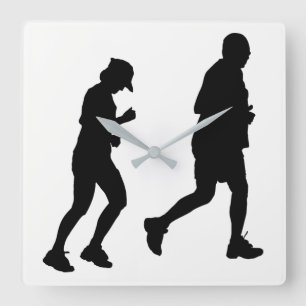 Jogging Silhouette Square Wall Clock