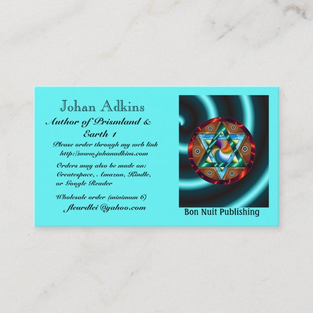 Johan Adkins Author of Prismland & Earth 1 Business Card (Front)