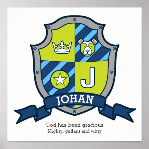 Johan name meaning J bear green crest poster
