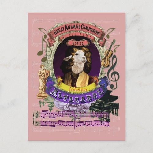 Johann Alpacabel Alpaca Animal Composer Pachelbel Postcard