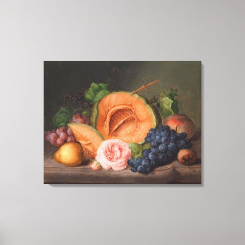 Johann Geor Seitz Still Life with Pumpkin and Rose Canvas Print