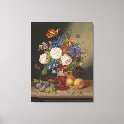 Johann Georg Seitz Bouquet in a Vase Surrounded Canvas Print