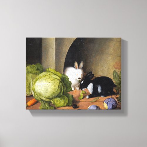 Johann Georg Seitz Vegetable Still Life with Bunny Canvas Print