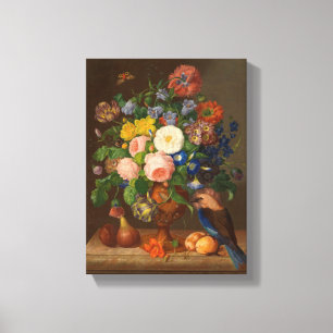 Johann Georg Seitz Vintage Flower piece with bird Canvas Print