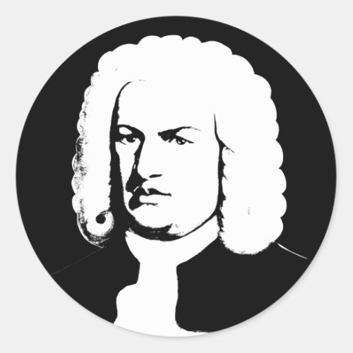 Johann Sebastian Bach abstract in black and white Classic Round Sticker