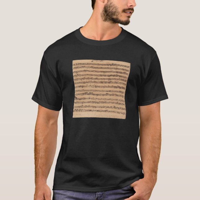Johann Sebastian Bach Handwritten Taille Sheet Mus T-Shirt (Front)