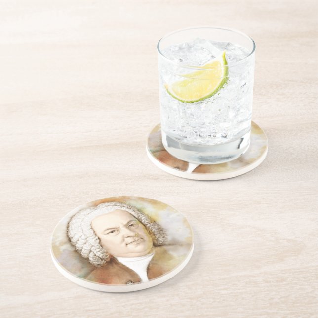 Johann Sebastian Bach im Aquarell Stil Drink Coaster (Side)