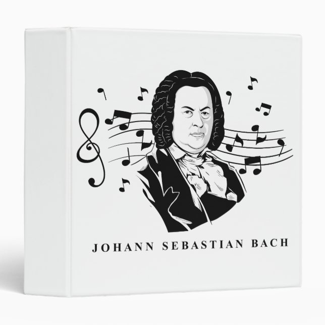 Johann Sebastian Bach Portrait and Bust with Notes 3 Ring Binder (Front/Spine)