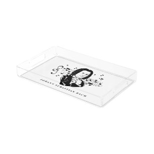 Johann Sebastian Bach Portrait and Bust with Notes Acrylic Tray
